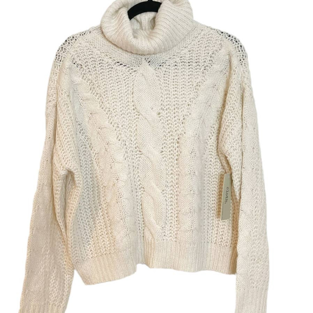 Cloth Cable Knit Turtleneck Pullover Sweater Long Sleeve Cream Women's Size M